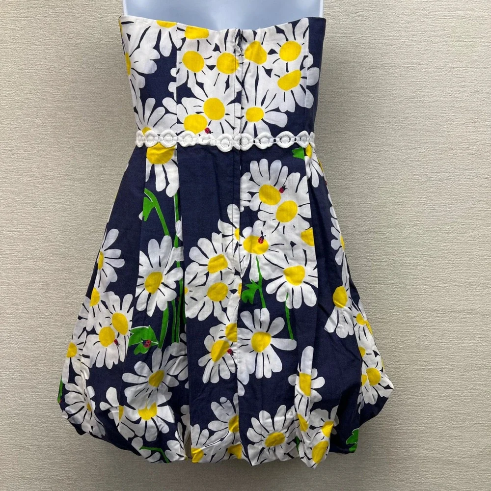 Lilly Pulitzer Original Look Lady Navy Daisy Strapless Ladybug Bubble Dress Sz 2